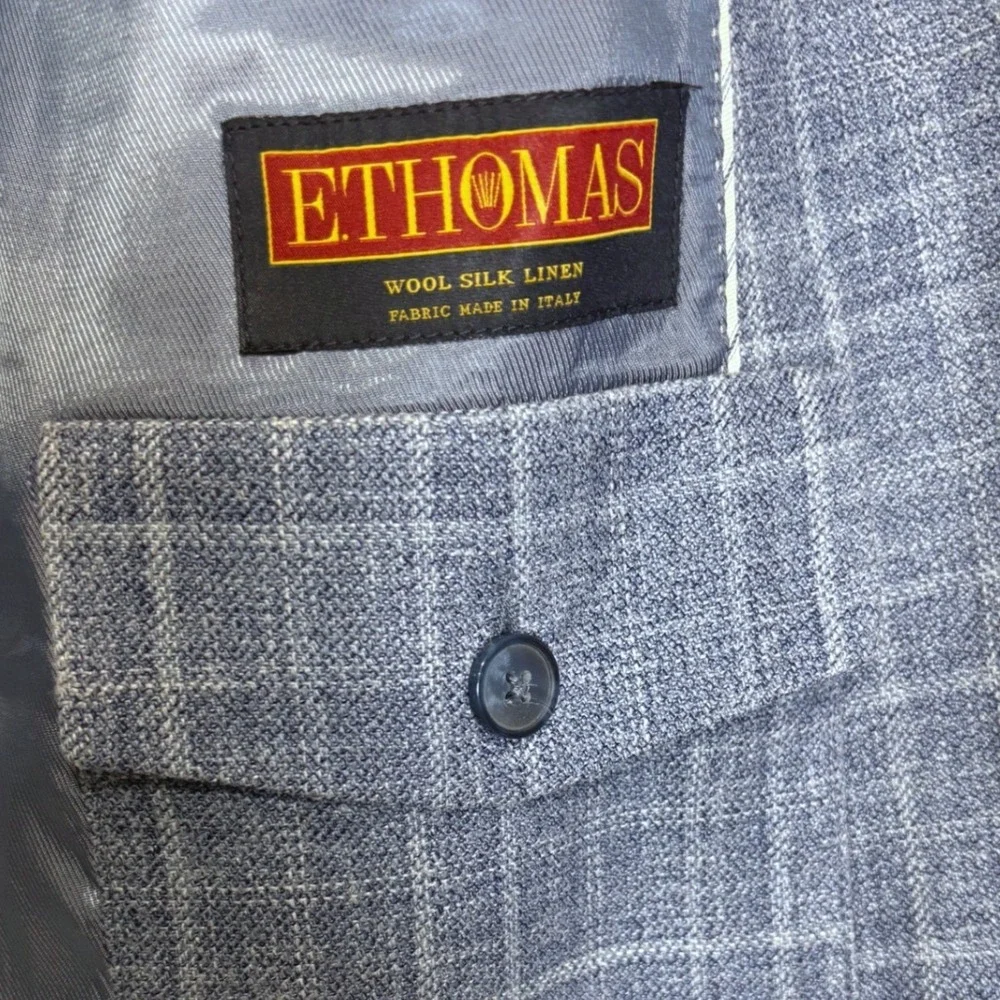 Joseph Abboud Blazer Mens 44S Blue Wool Silk Linen Plaid Sport Coat Heritage